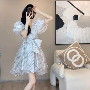 Elegant White Polka Dot Dress